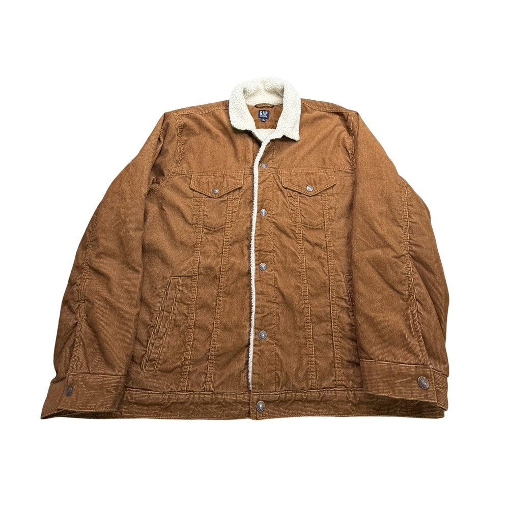 Gap Corduroy Trucker Jacket Mens XXL Brown Sherpa Lined Cotton Western